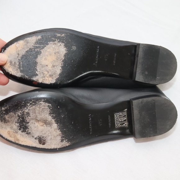 Balenciaga Black Leather Flats with Silver Metal Bow size 41 1/2 made in Italy - Picture 10 of 14